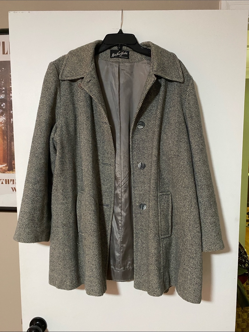 Vintage Miss New Yorker Gray Herringbone Pea Coat